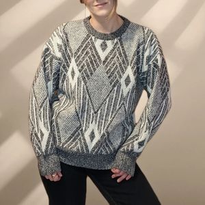 Vintage Knit Retro Neutral Funky Patterned Coogi Inspired Grandpa Sweater